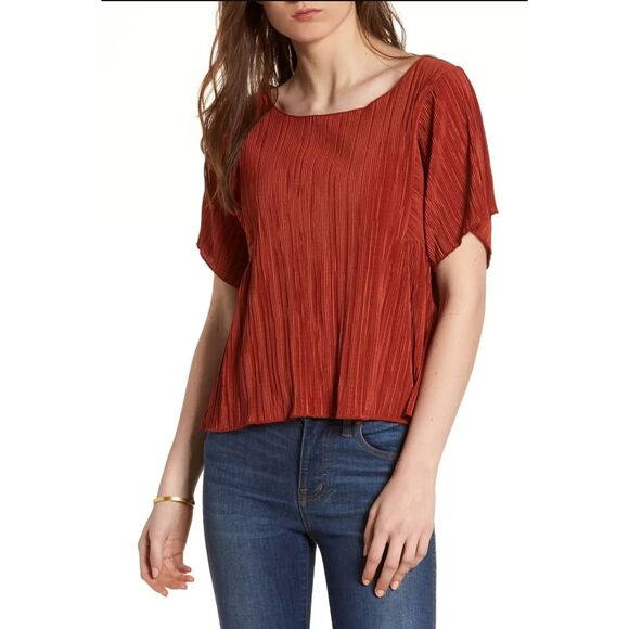 Madewell Micropleat Short Sleeve Top in Color Rusty Torch Women’s Size Medium - Picture 2 of 7